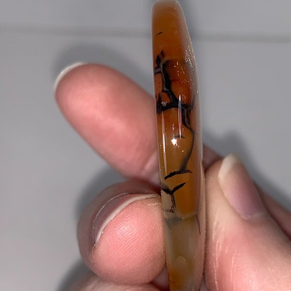 Oval Dragon Veins Agate Orange and White Focal Pendant - Picture 7 of 8